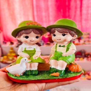 Premium Green Cap Farming Couple Feeding the Duck